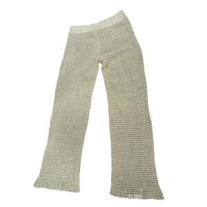 PQ Swim Crochet Cotton Beach Cover Up Pants Cream Ivory Wide Leg Boho Womens ML